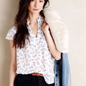 ANTHROPOLOGIE Maeve Hop Along Rabbit Print Top
